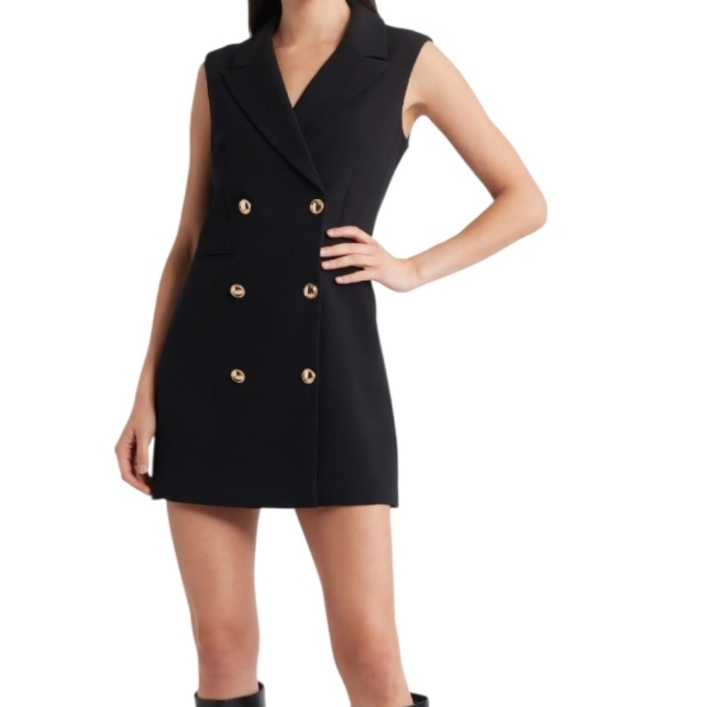 French Connection Black Gold Sleeveless Tux Mini Dress Size 2
